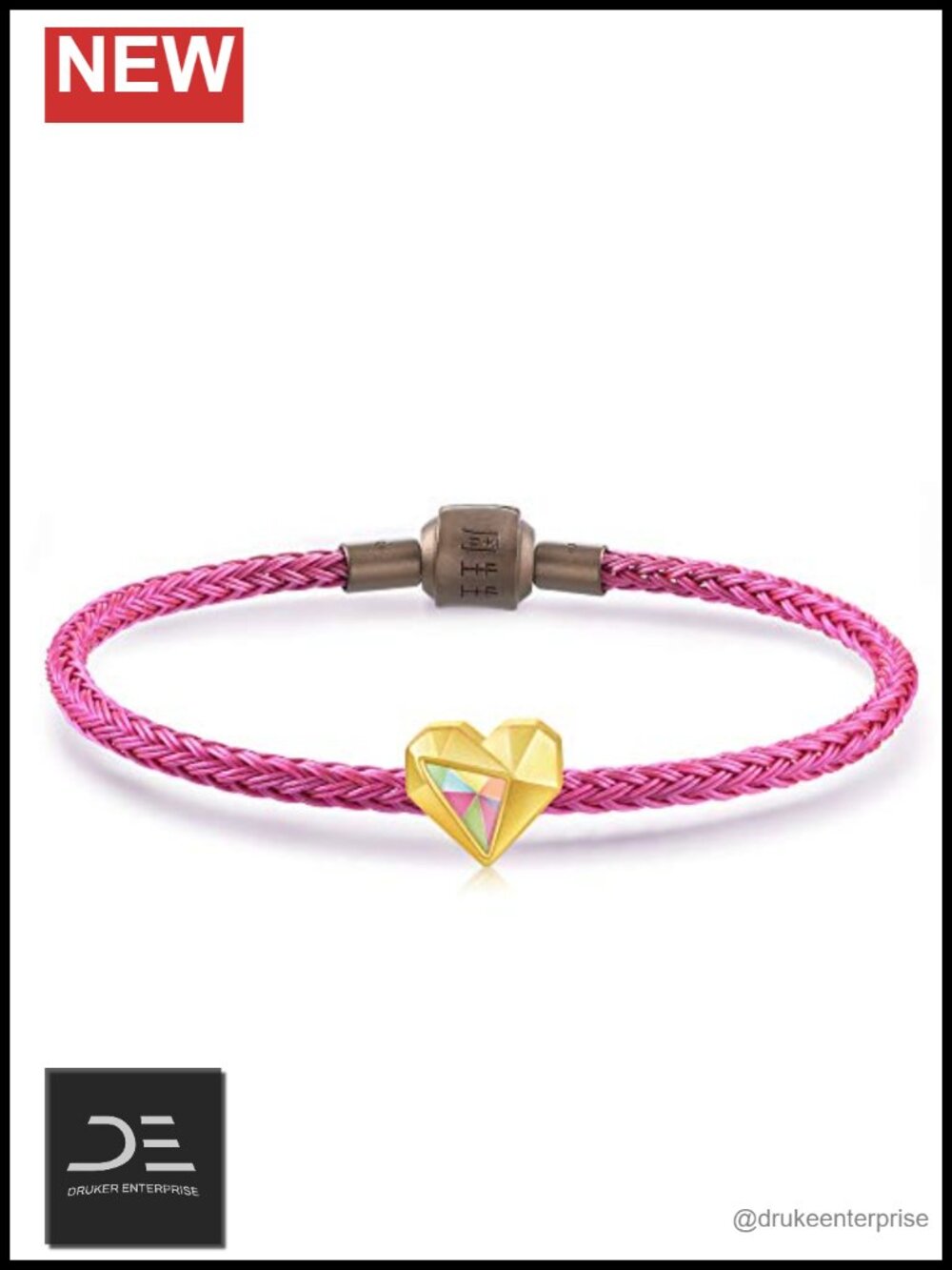999 Solid Gold Love Heart Mini Charm Bracelet for Women 17cm